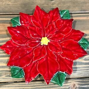 Jamar Mallory ceramic Christmas poinsettia dish plate 1956 8"